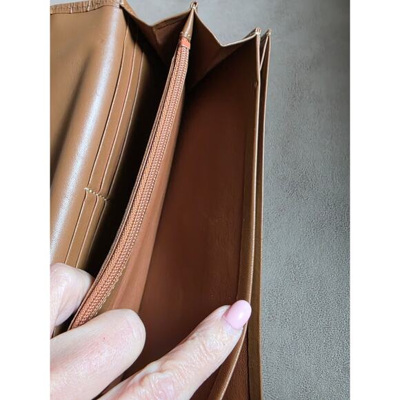 Vintage Nina Ricci Long Wallet Brown Animal Print Leather Canvas NWT - Picture 11 of 14